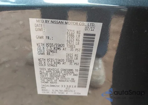 2013 Infiniti Jx35 z USA, uszkodzony, nr VIN 5N1AL0MM2DC313818